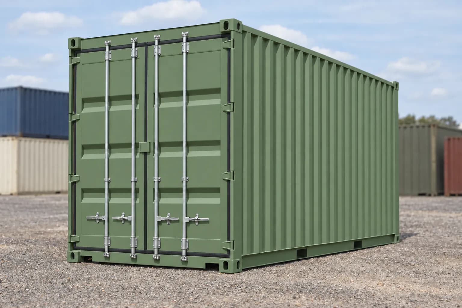 20ft High Cube one-trip shipping container, reseda green RAL 6011