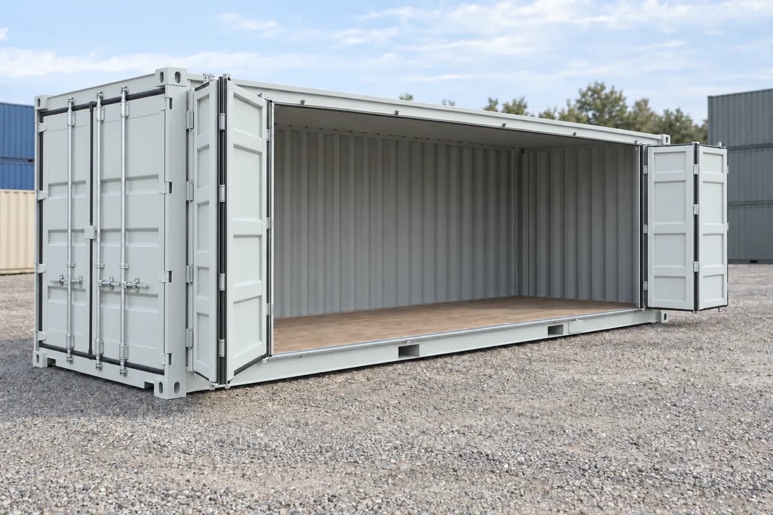 One-trip 20ft Open Side container (side opening), light grey RAL 7035
