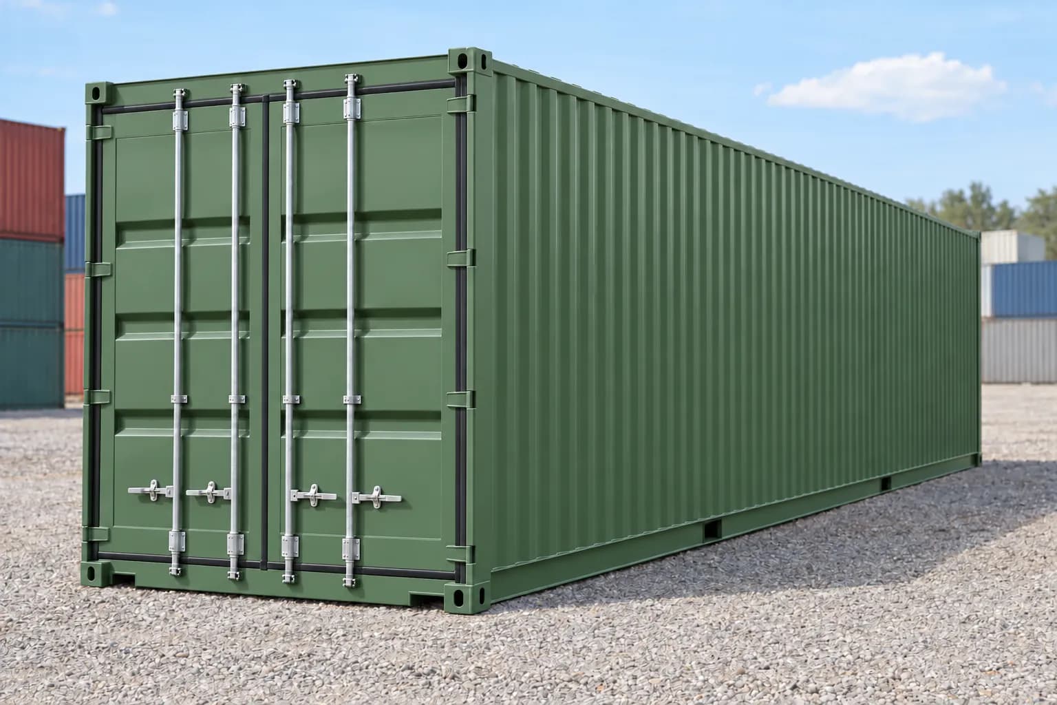 40ft High Cube one-trip shipping container, reseda green RAL 6011