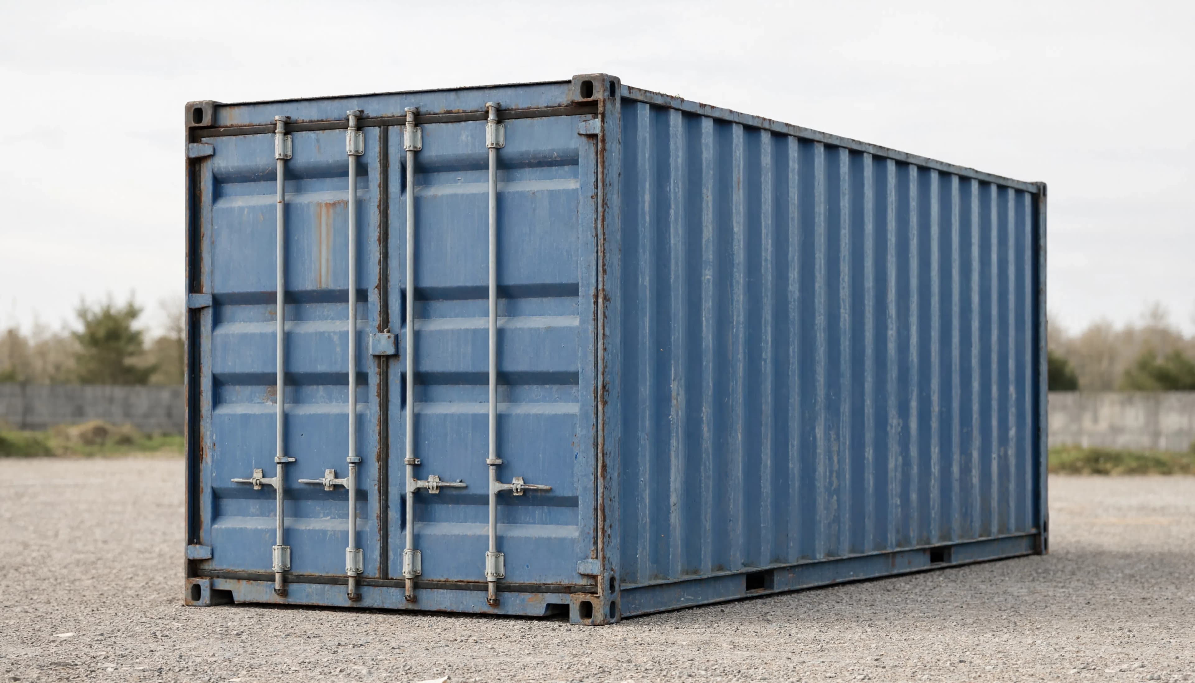 Illustration of a standard 20ft shipping container, doors closed