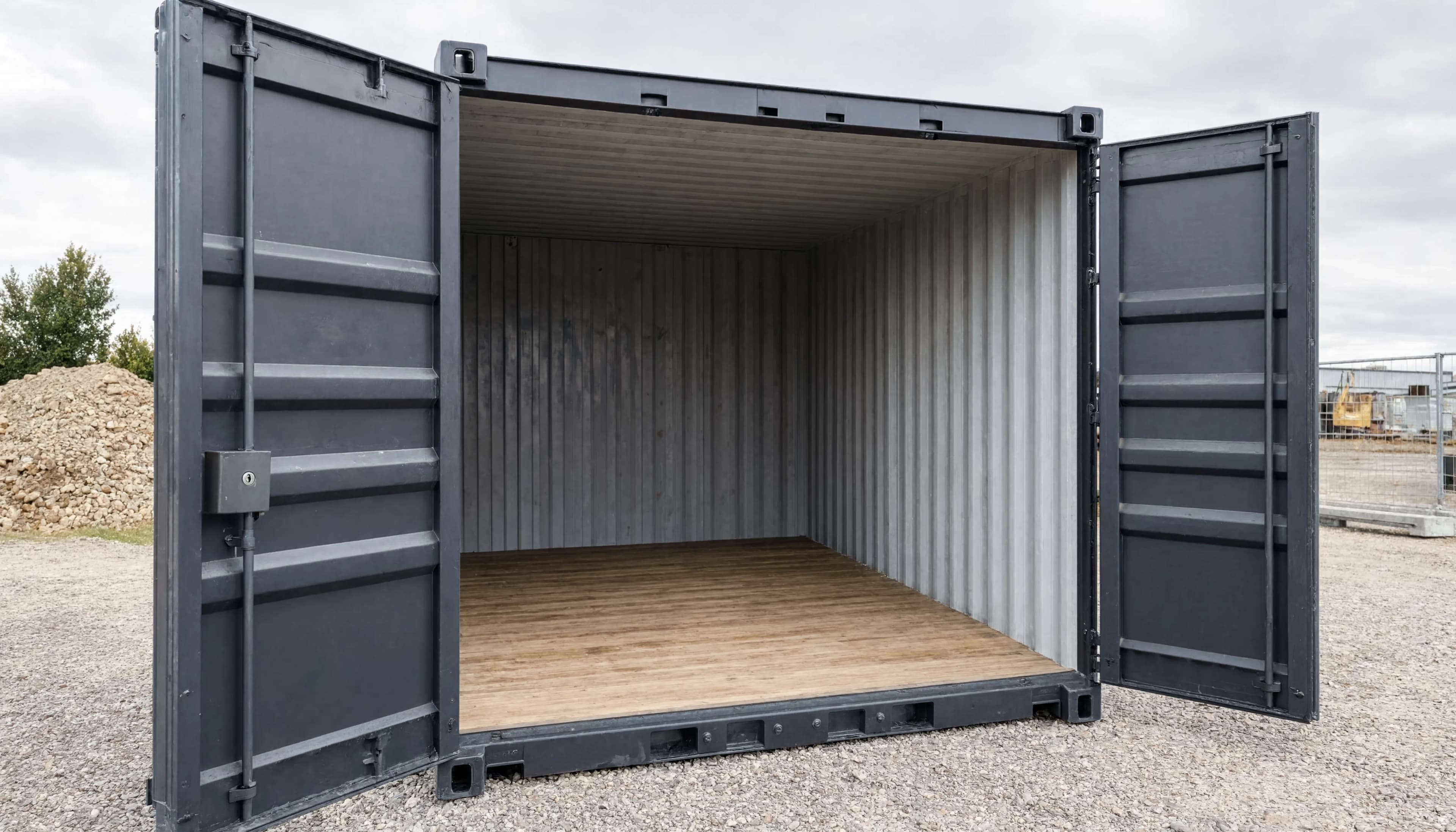 Illustration of an open storage container, with its floor and metal walls.