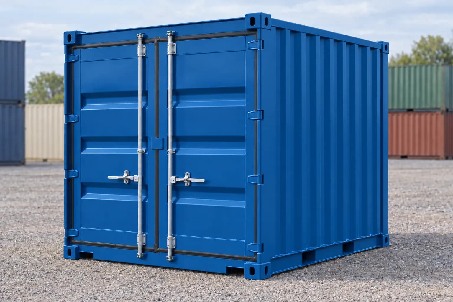10ft new (one-trip) shipping container, gentian blue RAL 5010