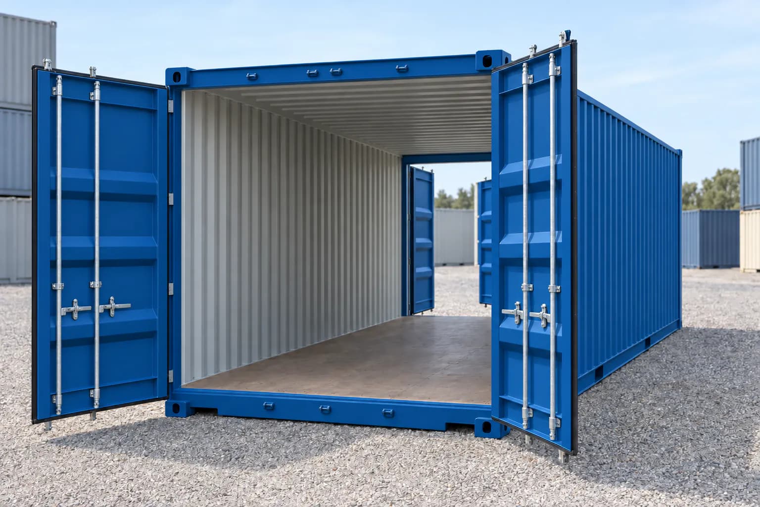 One-trip 20ft double door shipping container, gentian blue RAL 5010