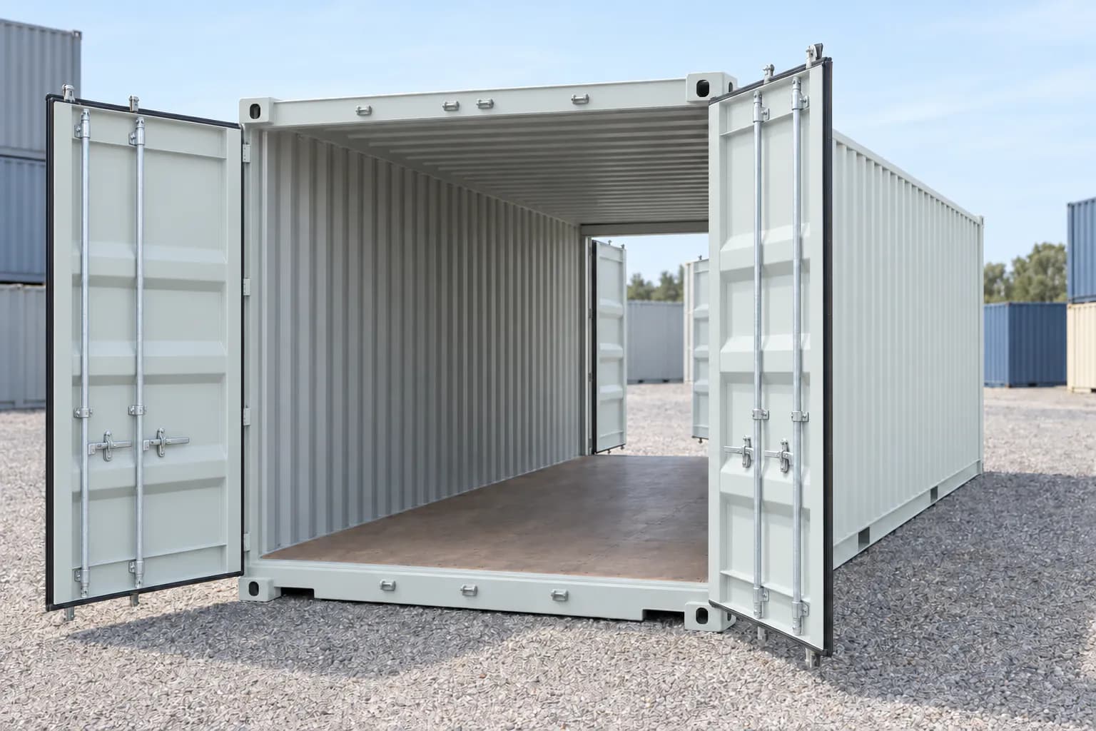 One-trip 20ft double door shipping container, light grey RAL 7035