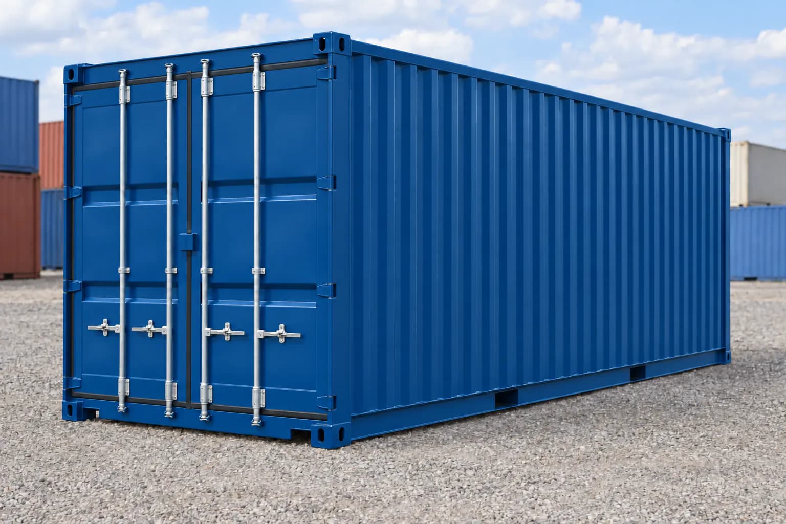 New 20ft shipping container — never used, gentian blue RAL 5010