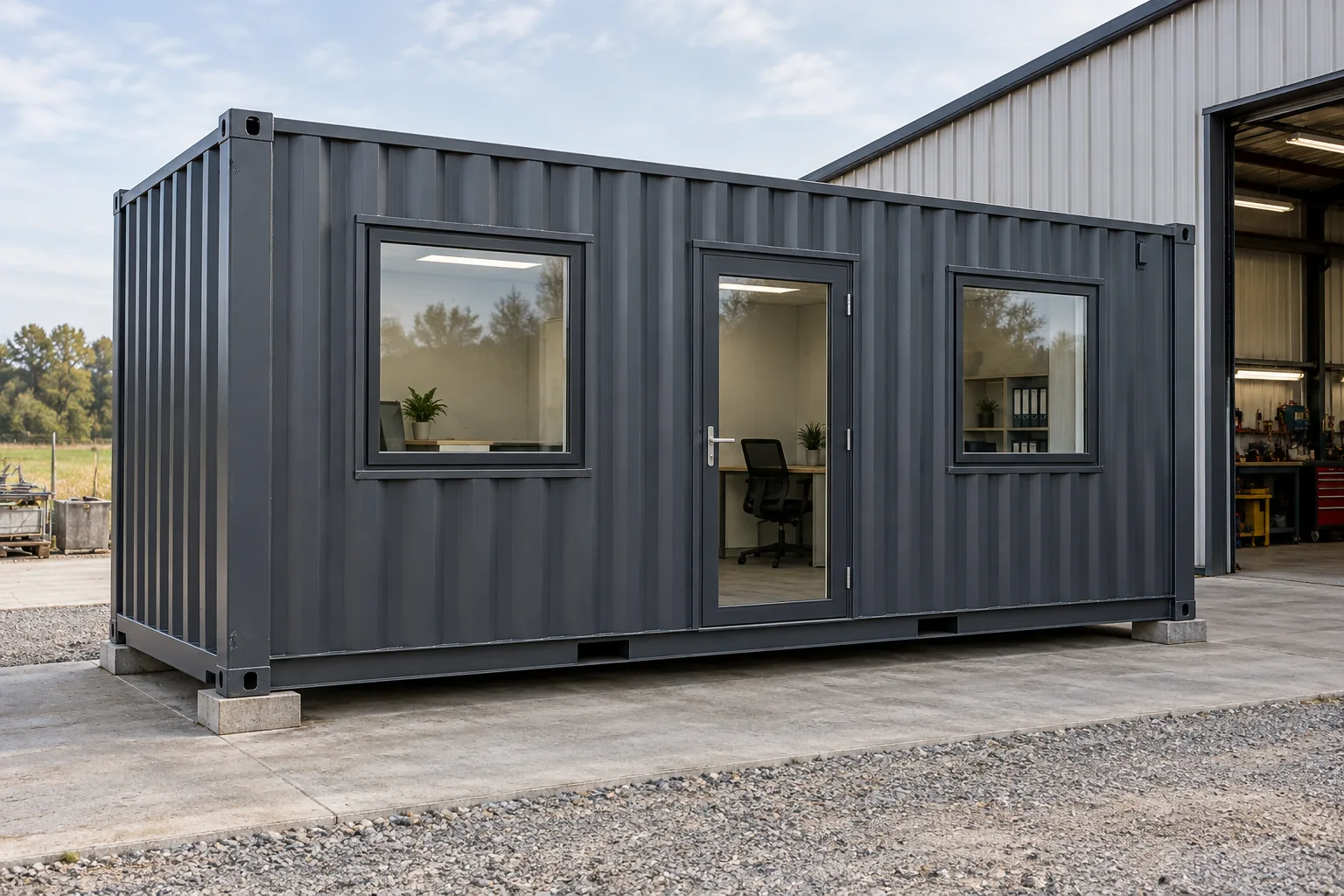 Shipping container converted into an office