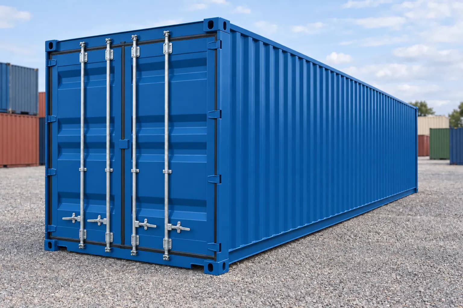 40ft one-trip shipping container, gentian blue RAL 5010