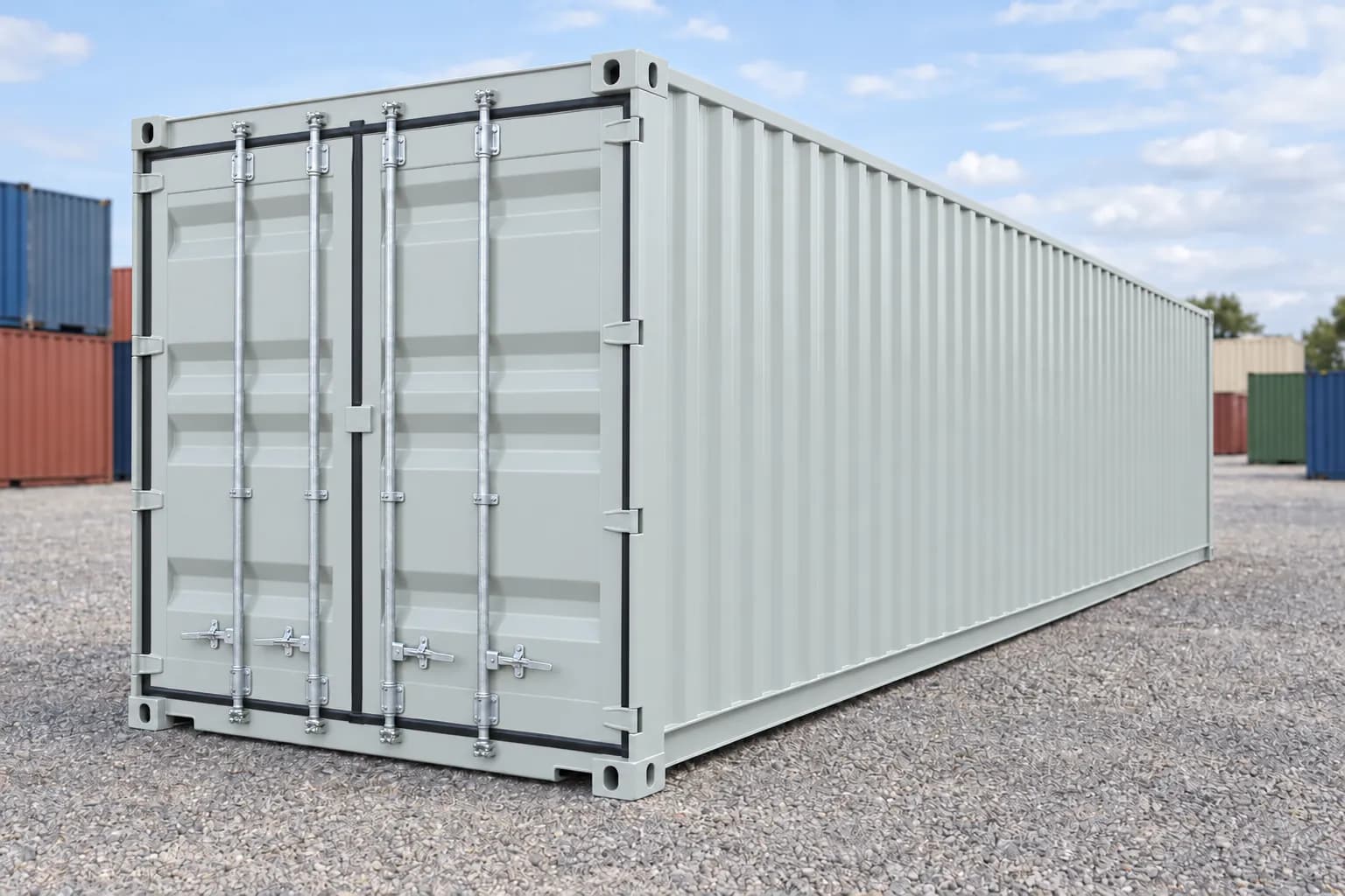 40ft one-trip shipping container, light gray RAL 7035