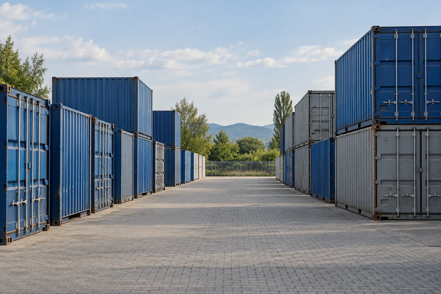 Shipping containers in an orderly depot
