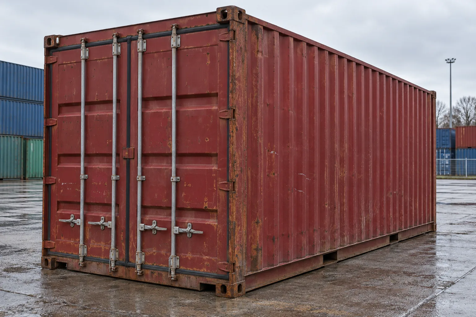 Used shipping container with visible signs of wear